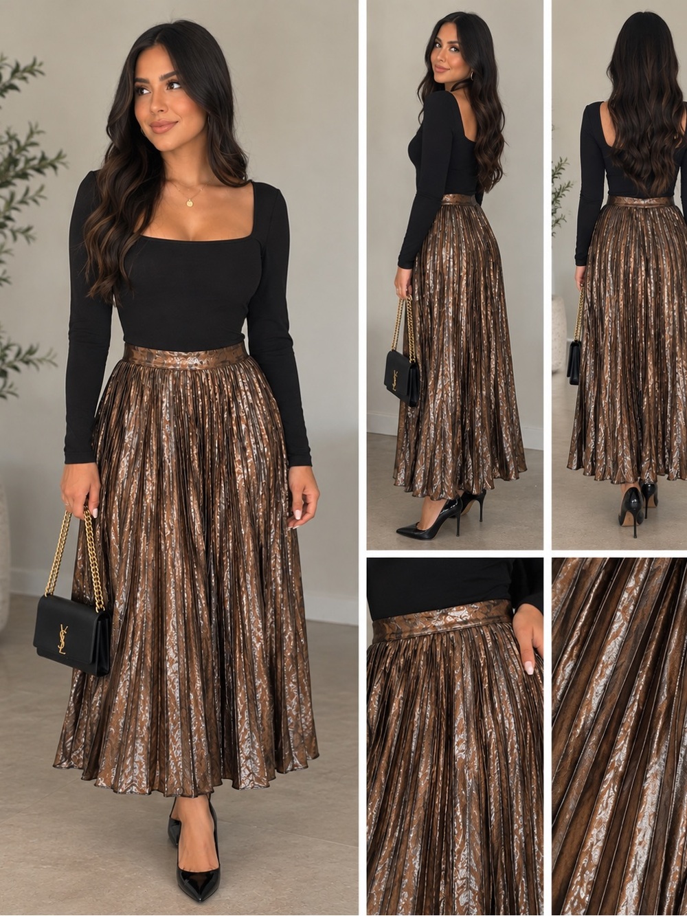 Gorgeous Metallic Brown Pleated Maxi Skirt 🤎✨